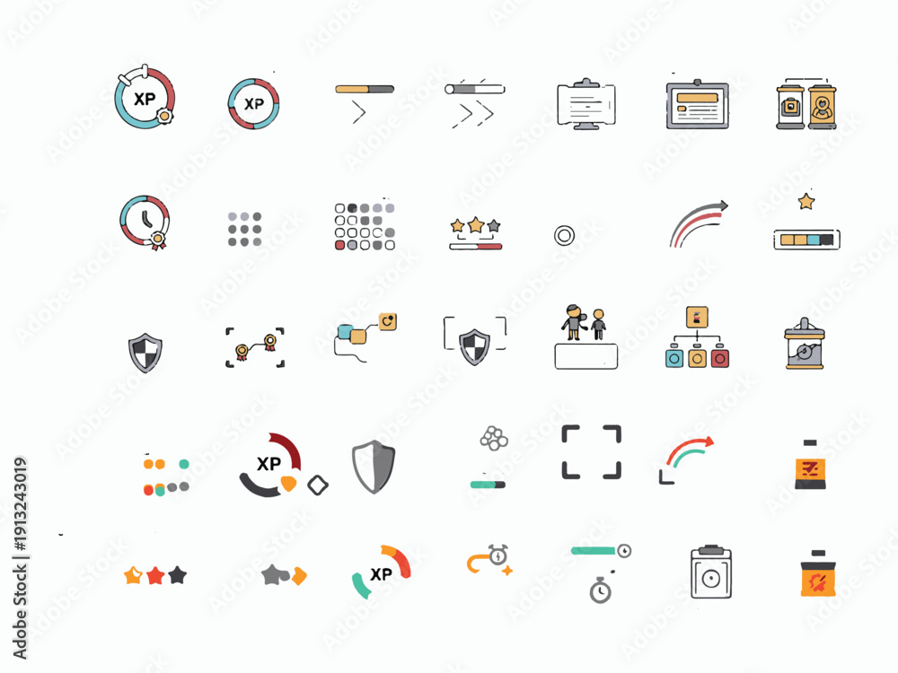 Fototapeta premium Modern AI Technology, Data Science, and Gamification UI Icon Set