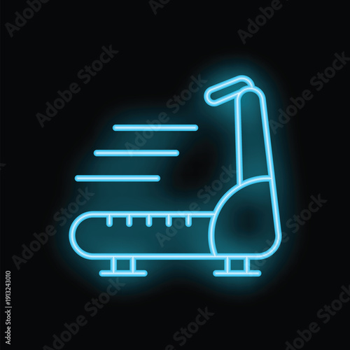 Blue neon sign treadmill icon for gym logo representing fitness and exercise
