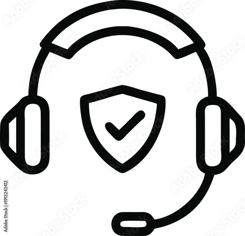 Safe customer support headset with shield icon, representing secure and reliable assistance services in communication.