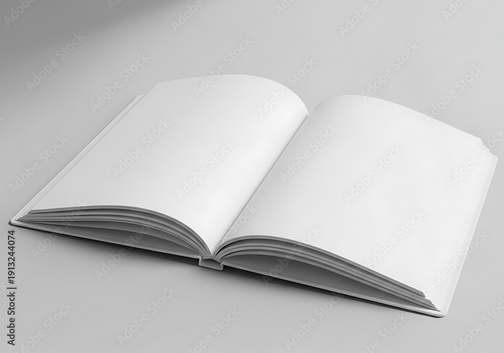 Fototapeta premium Open blank book on a gray surface, ideal for education or reading concepts