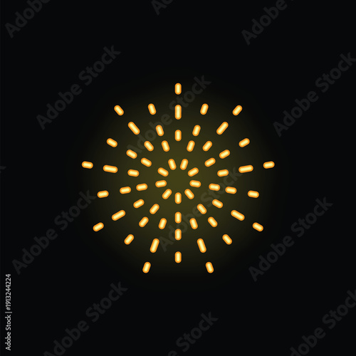 Neon yellow firework exploding with trail effect on black background