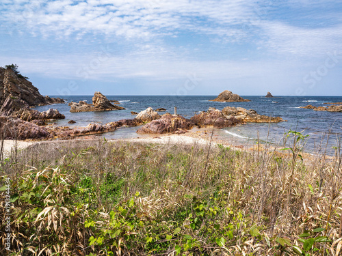 Rocky Beach and Sea Stacks at Uradome Coast, Tottori Japan