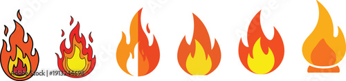 Fire ,flames icon set. Flame design of different shapes. Flames symbols set flat style.
