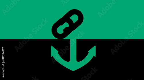 A two-tone flag displaying a chain link and an anchor. Colors are green and black