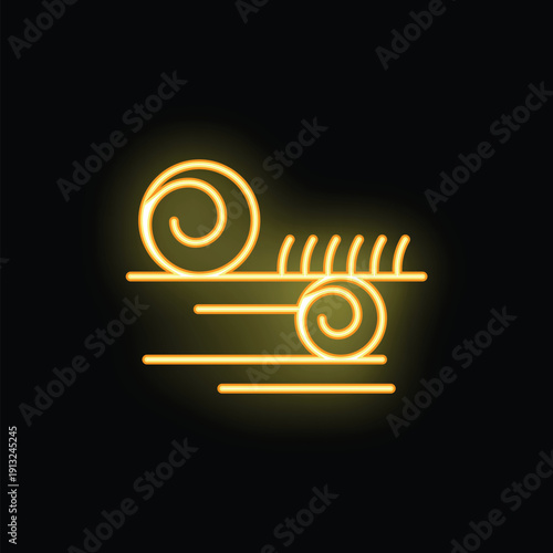 Bright yellow neon sign representing a robotic lawn mower cutting grass with rotating blades