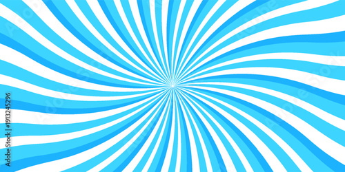 Pop art halftone background. Comic starburst pattern. Cartoon sunburst effect. Blue banner with dots and rays. Vintage duotone texture. Vector illustration. Superhero banner. Gradient wow design.