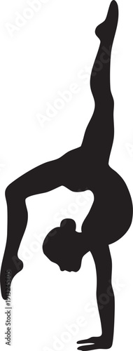 Silhouette of a person doing a one handed handstand outdoors