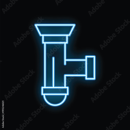 Glowing neon line kitchen sink icon isolated on black background. Vector illustration