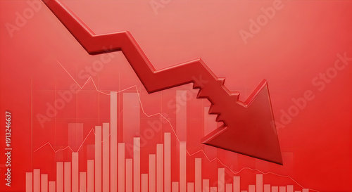 Wallpaper Mural Financial downturn illustrated by red arrow and bar graph indicating decline Torontodigital.ca