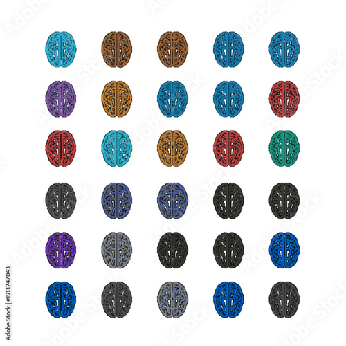 Brain Icon Mega Set Color And Monochrome Neurology Mind Intelligence Medical Brain Vector Collection. Ai generated