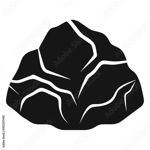 A black and white illustration of a cracked rock