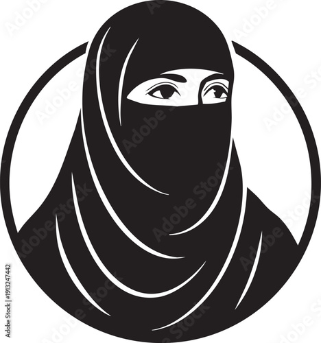 Woman wearing a traditional Muslim niqab and headscarf for cover  isolated on transparent background