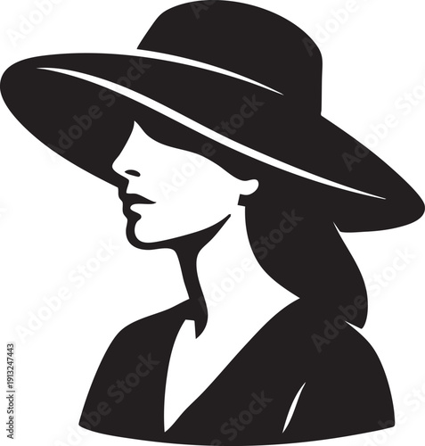 Woman wearing a sun hat in a simple vector illustration style