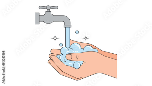 Person washes their hands with soap and water under a faucet to maintain cleanliness and prevent the spread of harmful germs.