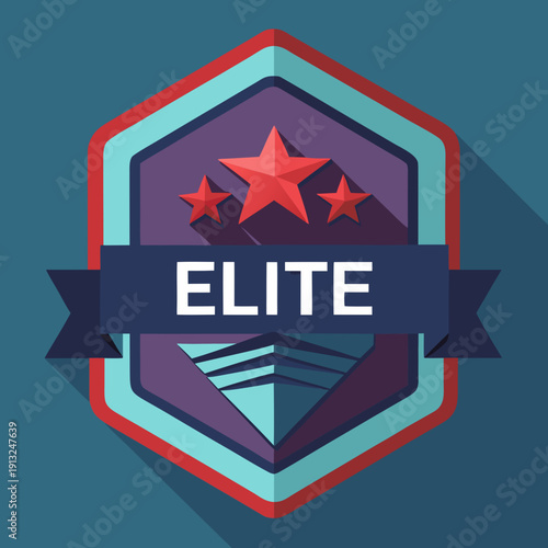 Elite status badge with stars and ribbon