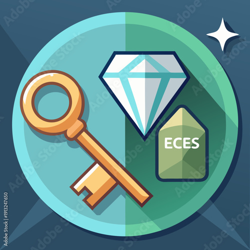 A key, diamond, and gold bar on a blue background