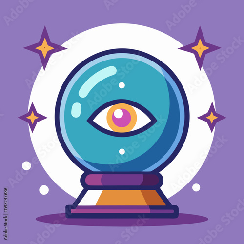 A crystal ball with an eye and stars