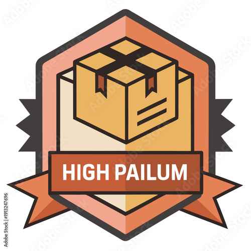 High pailum badge with a cardboard box