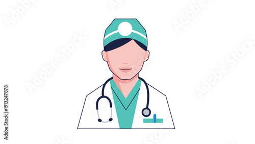 Medical doctor in professional uniform and surgical cap with a stethoscope around their neck for healthcare services.