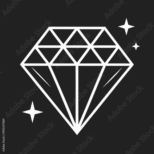 A white diamond icon on a black background with sparkles