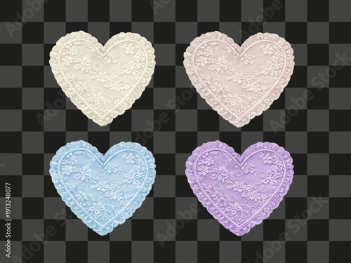 Lace Hearts Ruffled Decorative Pillows Shabby Chic Romance Illustration Pastel Pink Blue Lavender Ivory