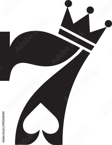 Crowned Lucky Seven with Playing Card Suit