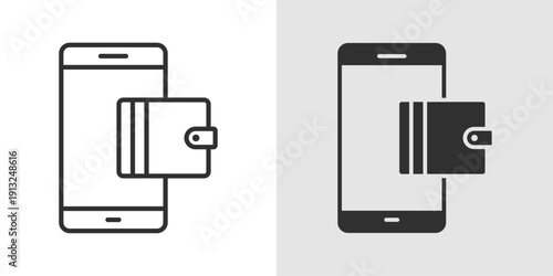 Mobile Wallet Icon representing digital wallets, mobile payments, cashless transactions, online banking, and secure financial management.