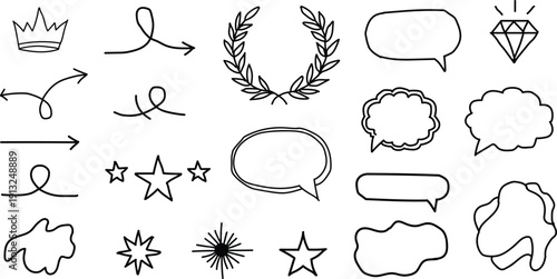 Collection of hand drawn illustrative icons and graphics