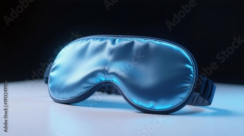 Soothing blue sleep mask resting on a clean surface, expressing relaxation and comfort for bedtime use.