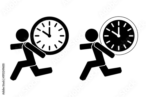 Two people running while carrying large clocks illustration design