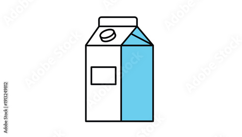 Simple white and blue milk carton with a screw cap is shown as a flat vector icon representing dairy products and healthy beverage packaging.