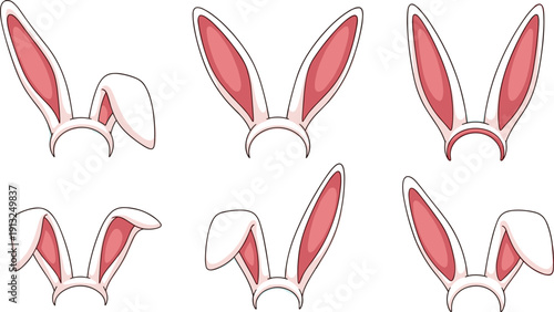 Cute bunny ears headband vector illustration set featuring playful rabbit ear styles for Easter decoration, kids party costume, cartoon design, stickers, and creative projects use