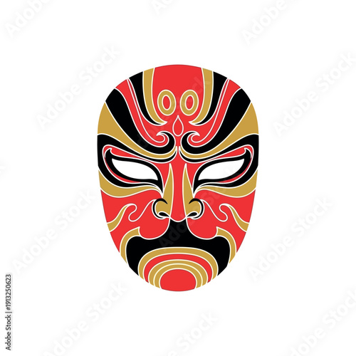 Traditional Chinese opera mask illustration showcasing intricate designs and vibrant colors