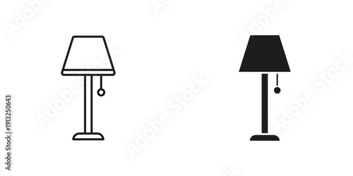Clean and modern black and white line art of two minimalist table lamps, ideal for interior design, decor, and vector graphic projects with a sleek aesthetic.