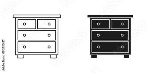 Clean and simple vector illustration of a minimalist wooden drawer set with empty compartments, ideal for organization, storage, and design projects.