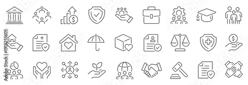Social policy thin line icons set. Editable stroke. Vector