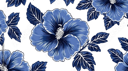 Tropical Hibiscus and Leaf Pattern for Fabric, Wallpaper, and Design Projects