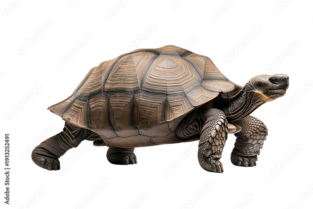 Obraz premium A majestic tortoise walking gracefully on a white isolated background.