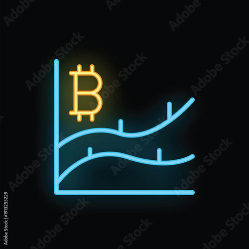 Neon sign depicting a chart showing the price of bitcoin increasing