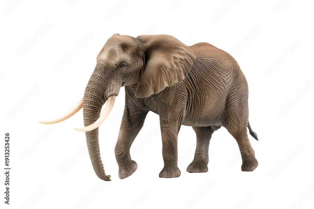 Obraz premium A majestic elephant standing gracefully against a white isolate background.