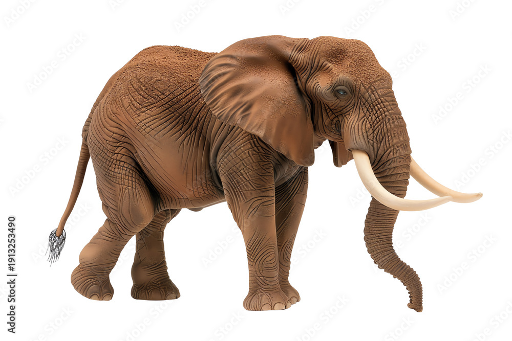 Fototapeta premium A realistic, detailed illustration of an elephant standing on a white isolated background.