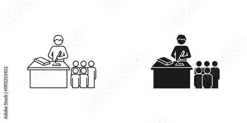 Flat design illustration of a professional business meeting showing leadership and teamwork with diverse employees at a conference table in a modern office setting.