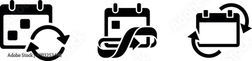 Calendar update recurring schedule black icons set for time management vector on transparent background