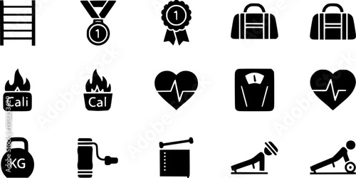 Collection of fitness and health icons representing exercise and wellness goals
