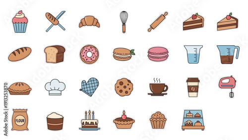 Collection of baking icons and ingredients
