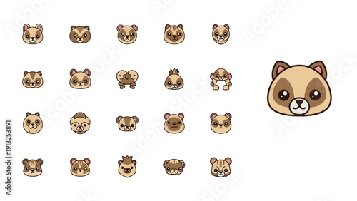 Collection of cute cartoon ferret faces and characters