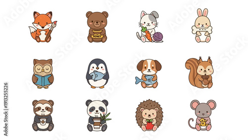 Collection of cute and kawaii cartoon animals