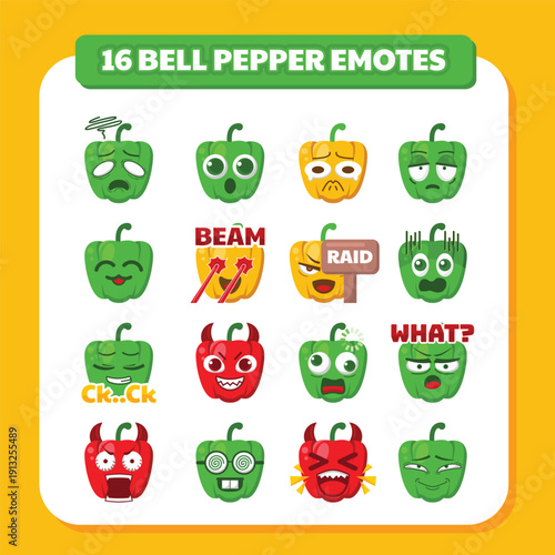 Bell pepper twitch emotes expression vector design