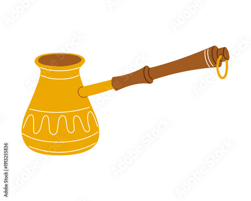 Minimalist hand drawn turkish coffee pot. Vector cezve for coffee shop menu, kitchen decor, brewing guide