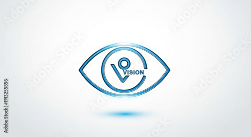 Blue eye icon with vision concept and logo on white background symbolizing insight and perception
